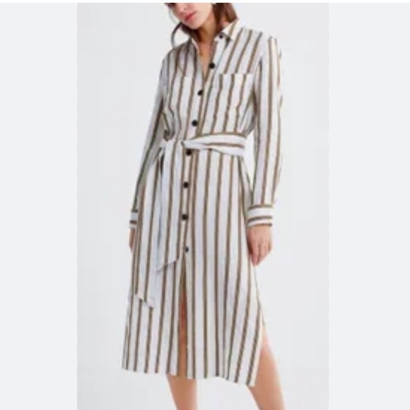 Zara linen blend striped midi dress SZ XS belted button down shirt dress summe - Picture 7 of 8